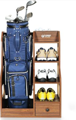 Premium Wooden Golf Bag Organizer Rack, Golf Bag Storage Rack with Drawer- Brand New in Box