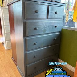 New Grey Solid Wood Jumbo Duplex Six Drawer Chest Dresser 
