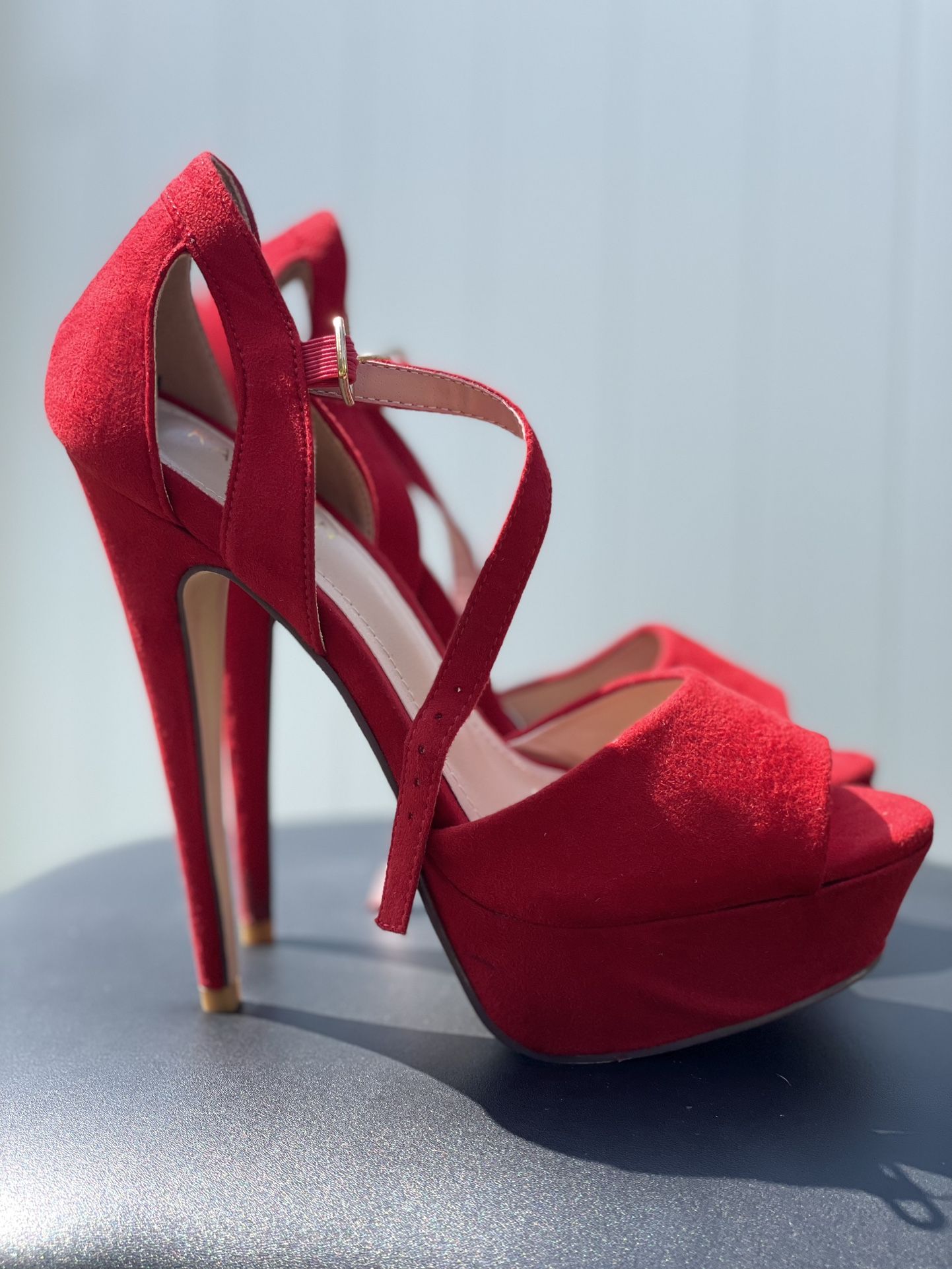 High Heel Open Toe Red Shoes - NEW