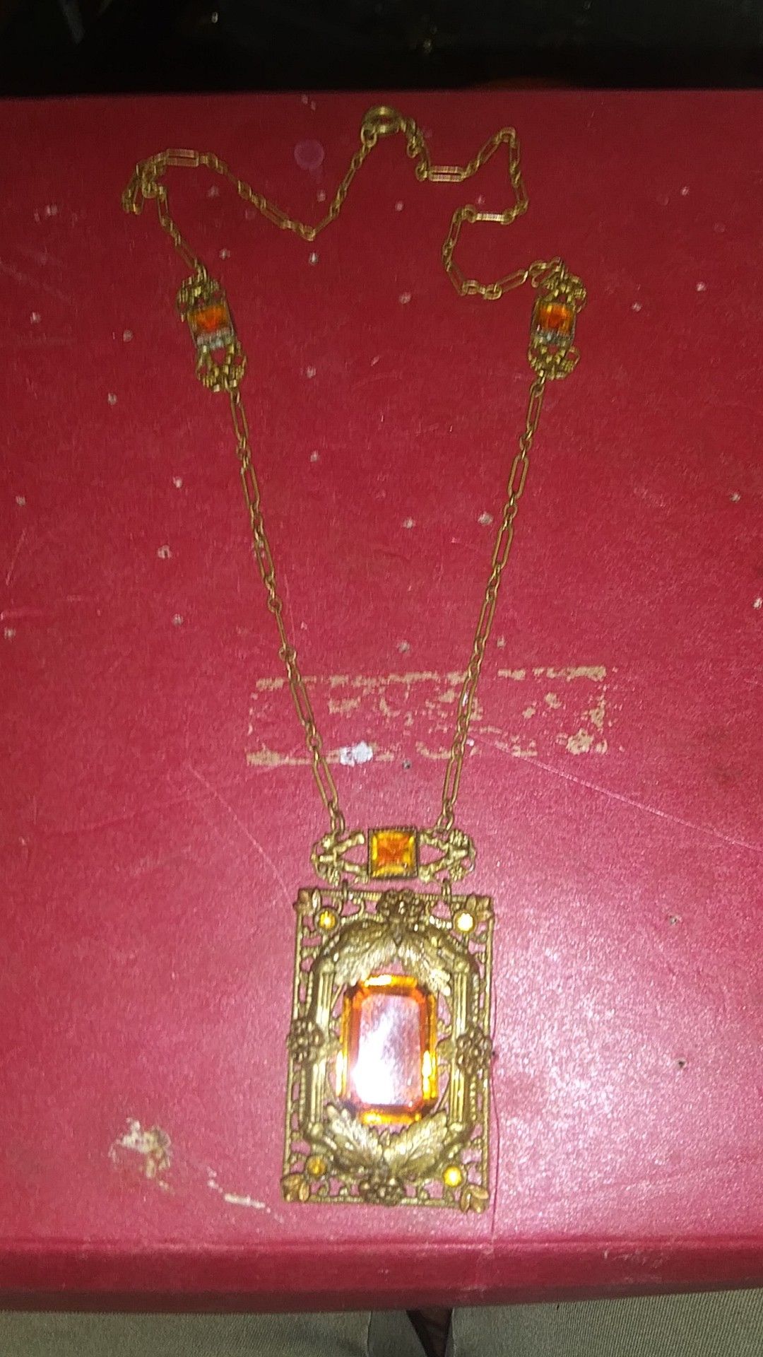 1920s Czechoslovakia citrine Amber gemstone necklace