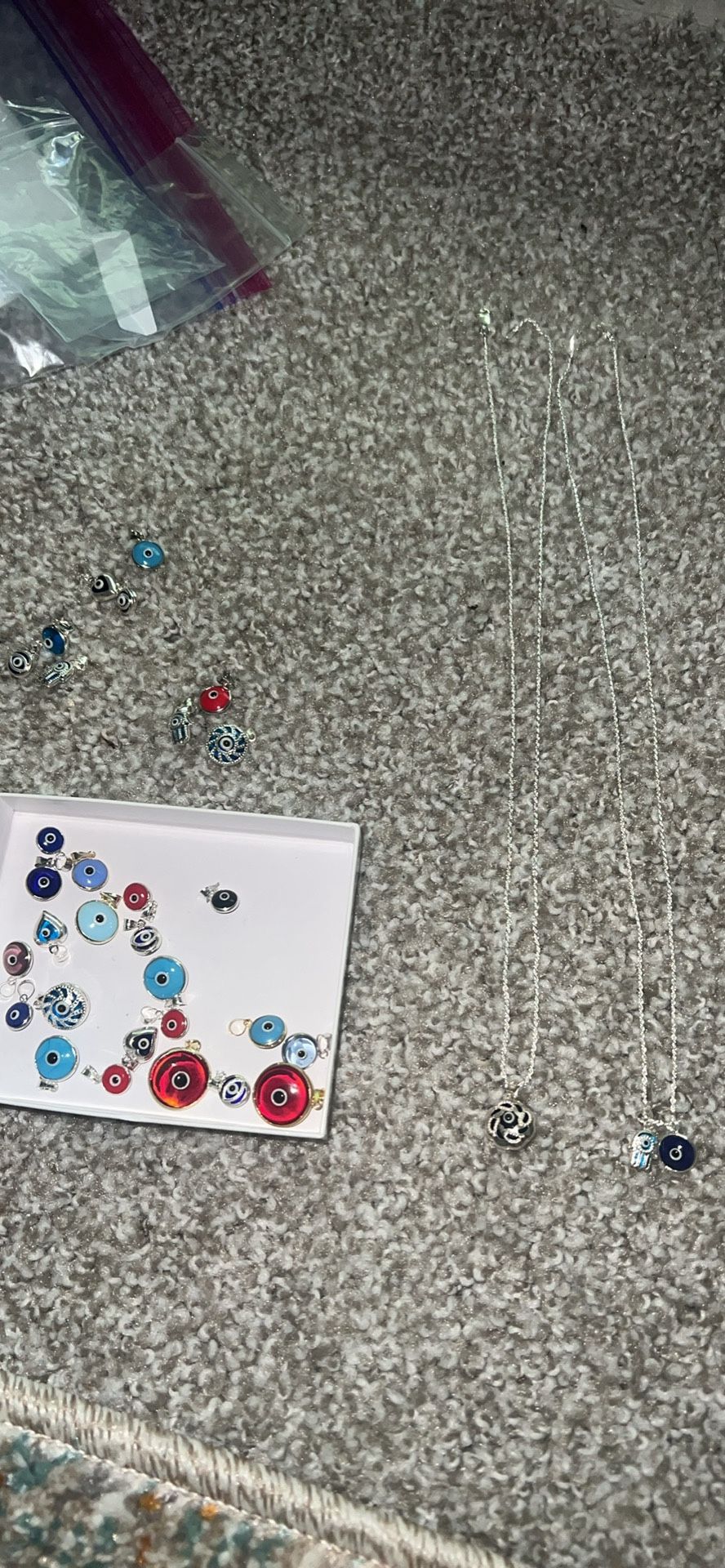 Solid 925 Sterling Silver. Evil Eye Charms And Necklace