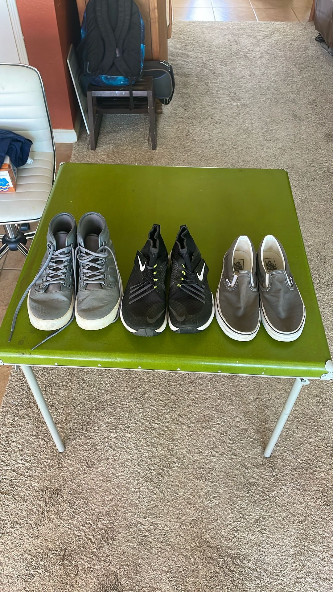 3 Pairs Men’s Size 10 Nike Westbrook, Nike Flywire, Vans Slip on