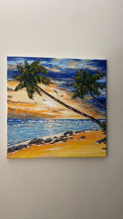 Beautiful Sunrise/Sunset ocean tropical trees sea Painting