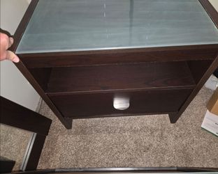 Dark Wood Nightstand with Glass Top
