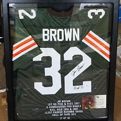 JIM BROWN CLEVELAND BROWNS AUTOGRAPHED LIMITED EDITION JERSEY FRAMED WITH COA 
