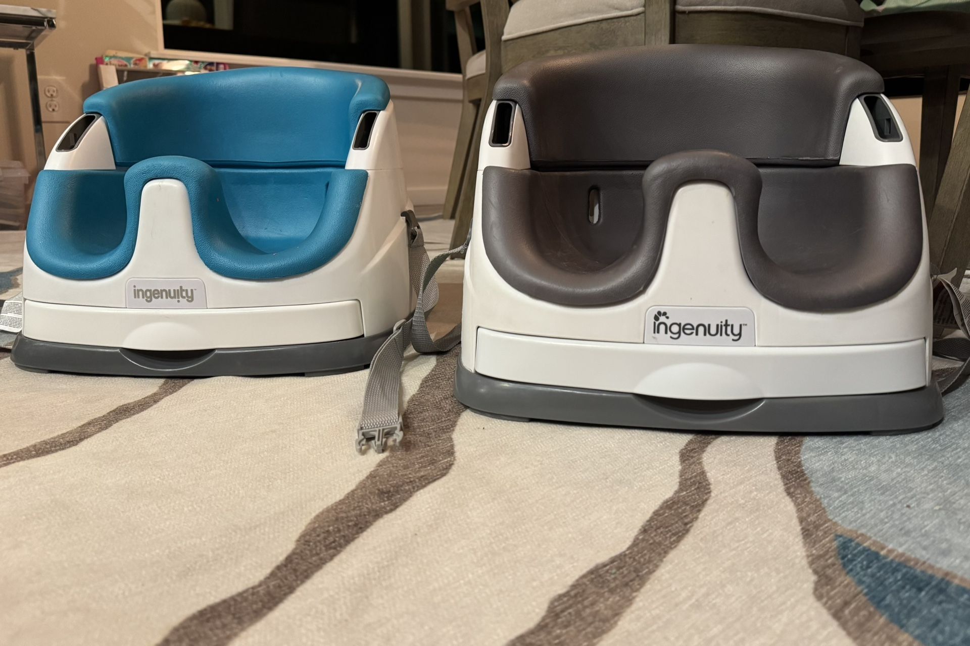 Ingenuity Baby Base 2-in-1 Booster Feeding and Floor Seat with Self-Storing Tray - Slate & Teal