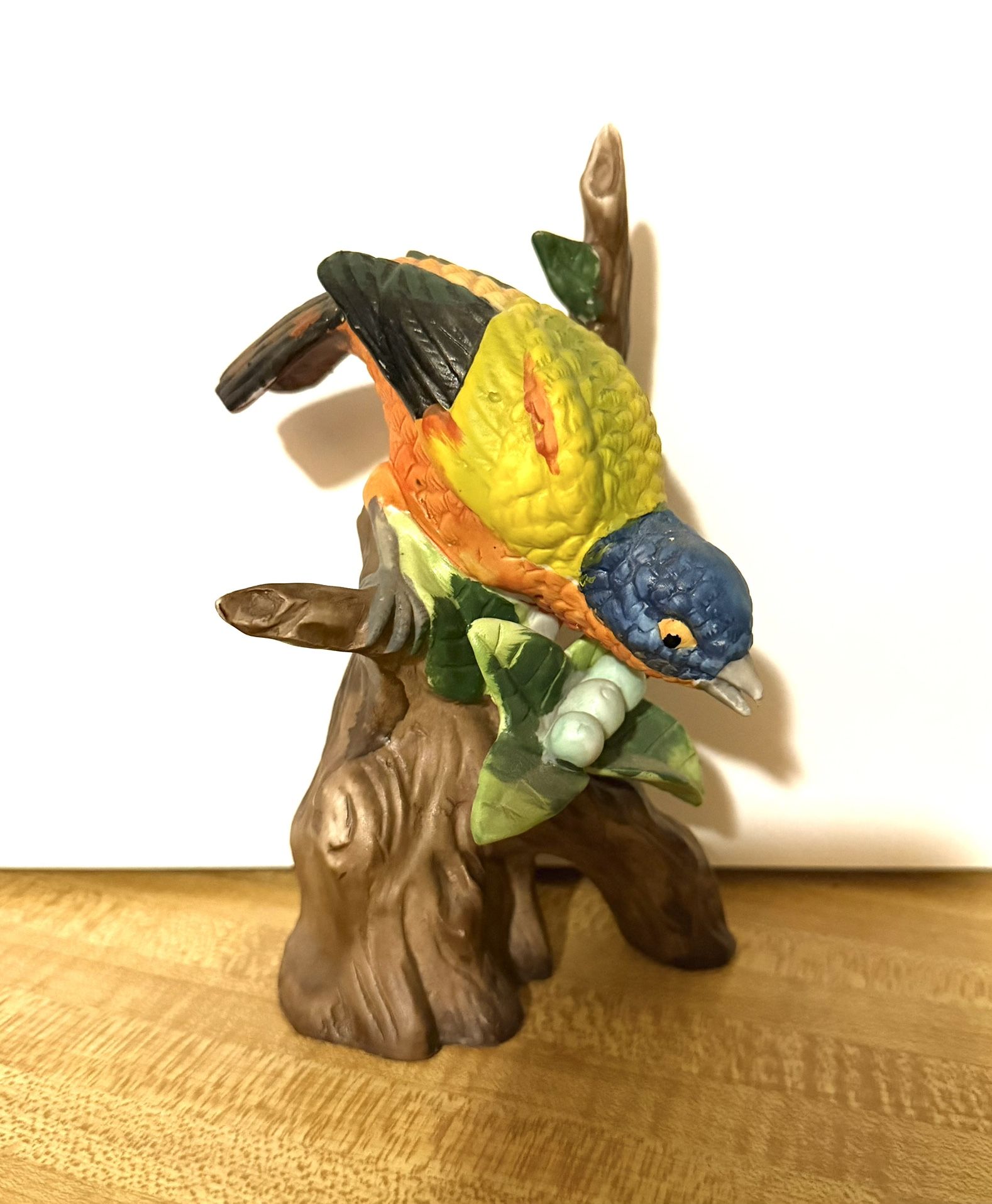 Vintage Porcelain Ceramic Bird Sitting On Tree Branch