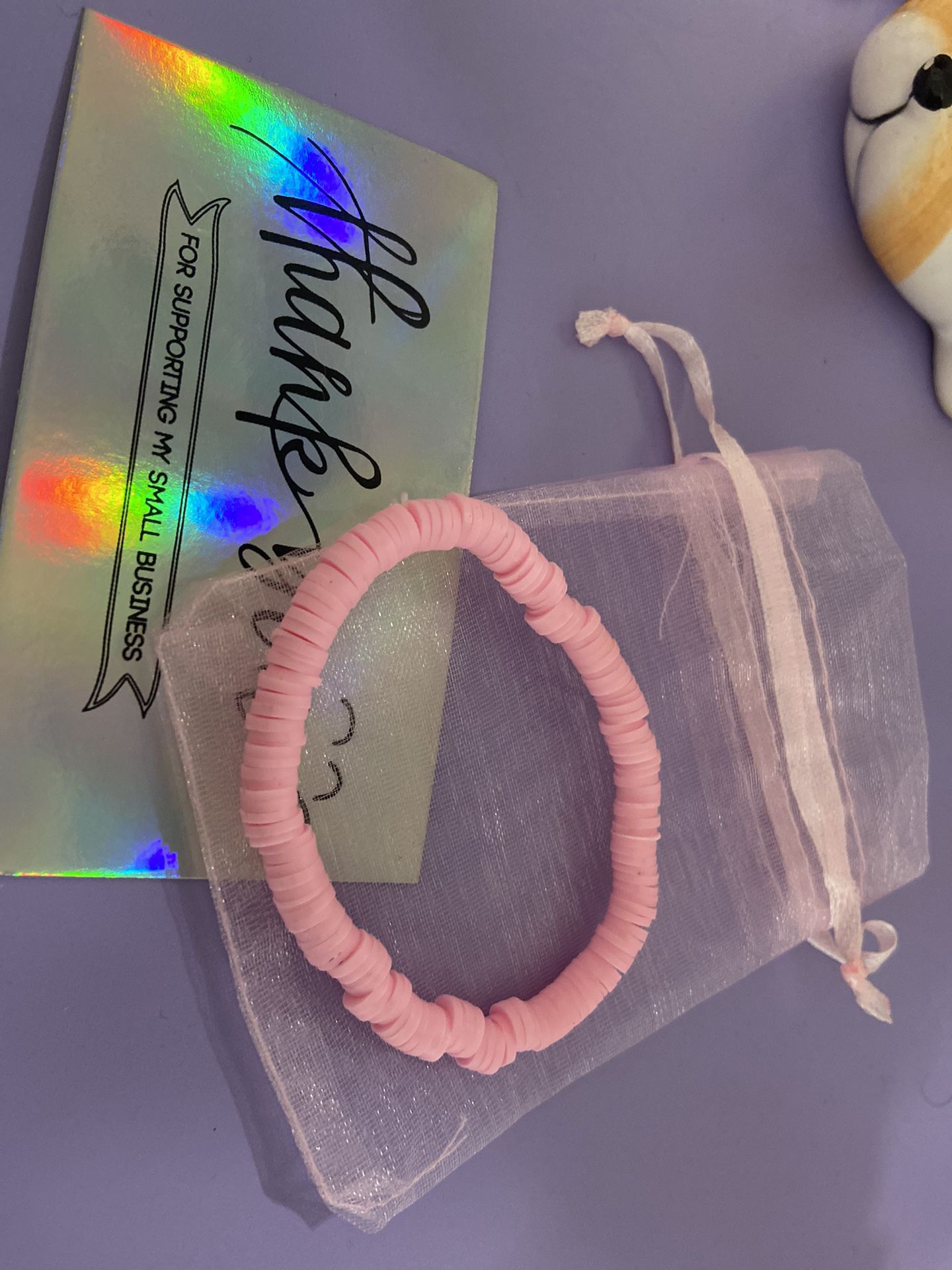 Pink clay beaded bracelet 