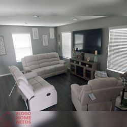 3 Pieces Fabric manual motion recliner sofa set