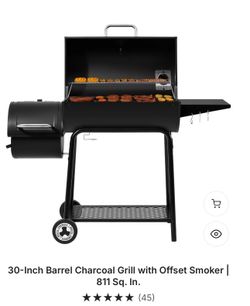 30in Royal Gourmet Barrel Charcoal Grill with Offset Smoler