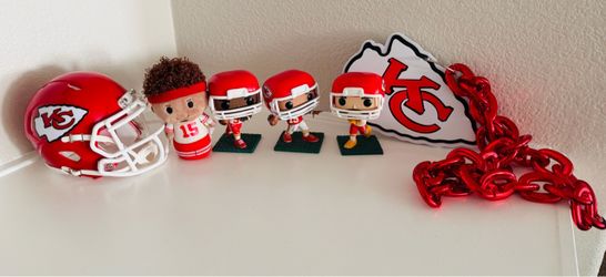 Kansas City Chiefs Funko Pop, mahomes plush, Kansas neck chain and mini Helmet Lot