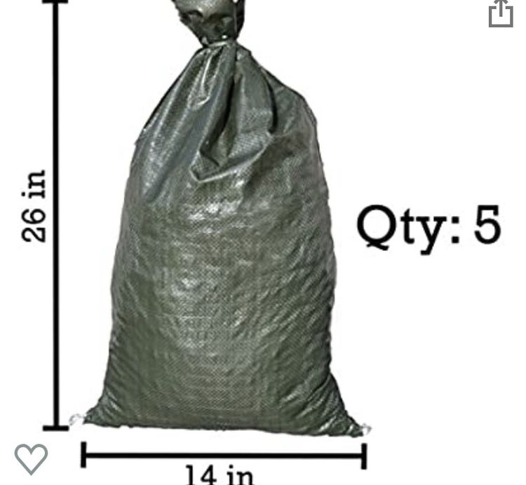 5 Green Sandbags - 14" x 26" Empty - Sandbags for Flooding - Sand Bag - Flood Water Barrier - Water Curb - Tent Sandbags - Store Bags