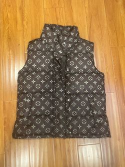 Monogram Print Puffer Vest (Brown/Beige)