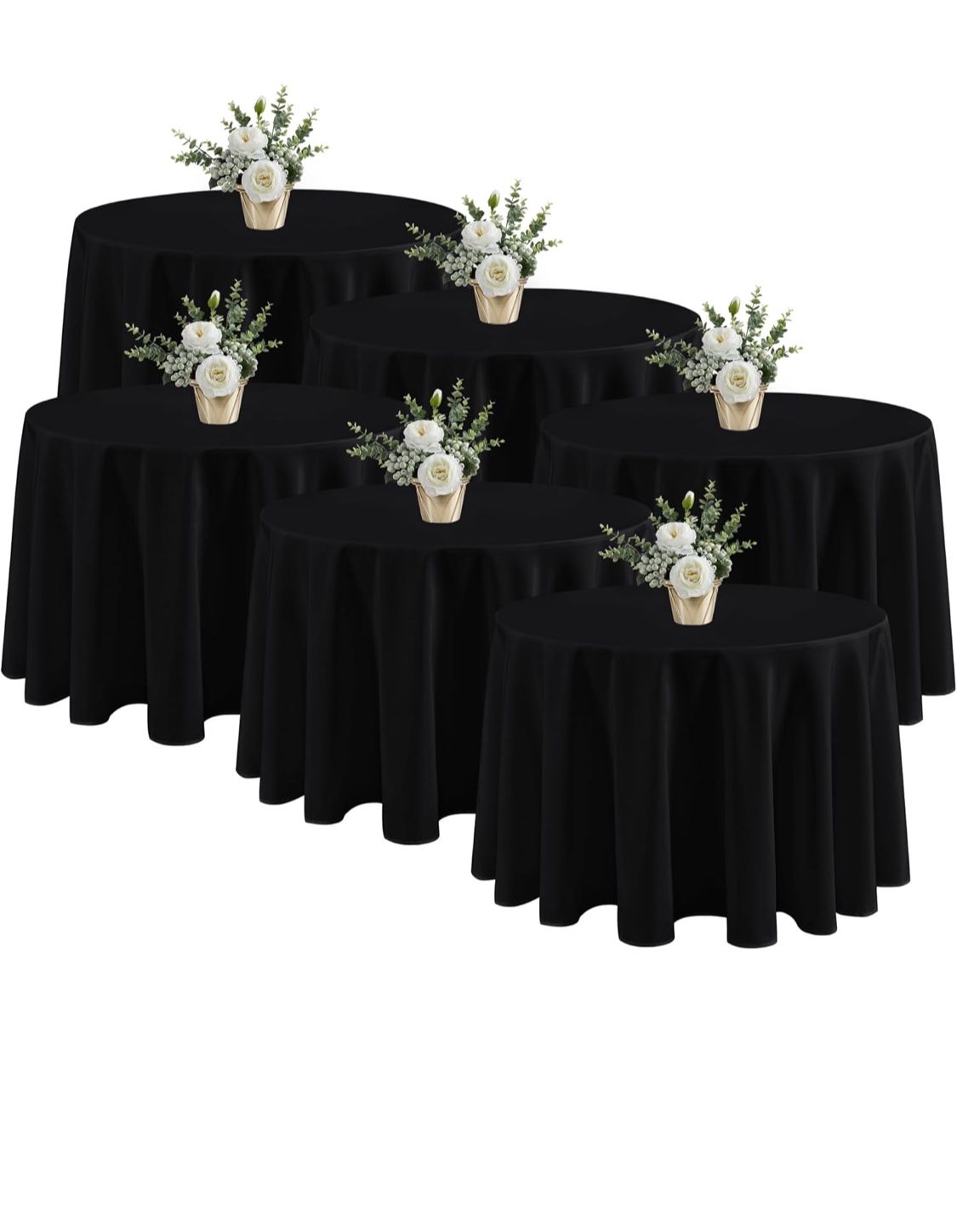  6 Pack Black Round Tablecloths - 120 Inches in Diameter - Stain Resistant and Washable Table Clothes, Polyester Fabric Table Covers for Wedding, Part