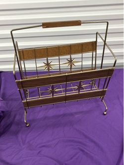 MCM Wood & Brass Magazine Rack
