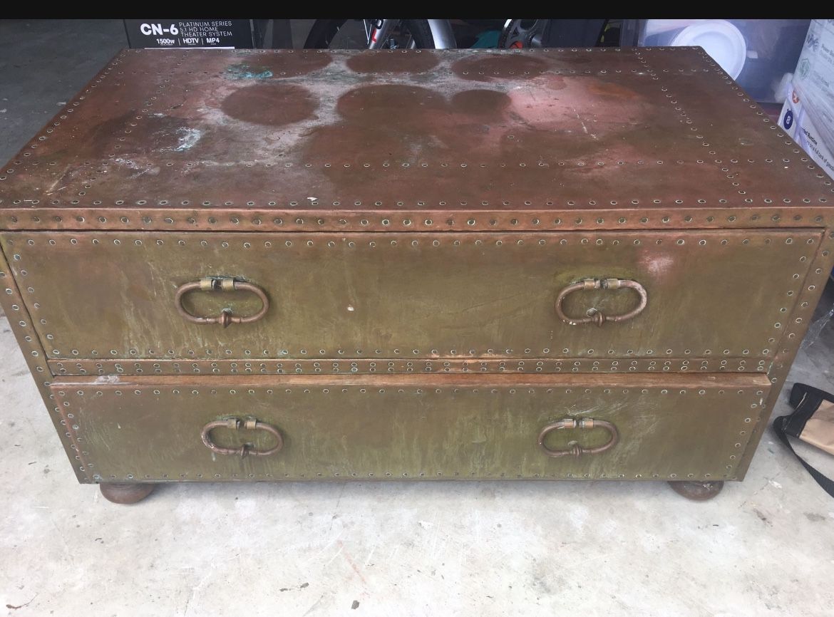Antique brass-copper chest/coffee table mid-century steampunk