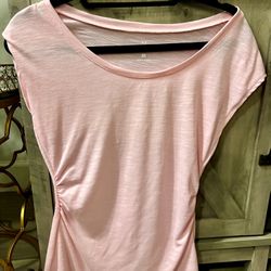 XS New York & Co Light Pink Textured Cowl Round Neck Blouse Top - Ruched Sides