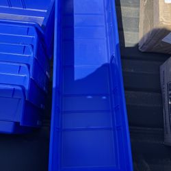 18 x 6 x 4" Plastic Nesting Storage 18” Shelf Bin Container - 20 lb Capacity, Blue