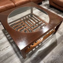 Wooden Coffee Table With Center Glass 