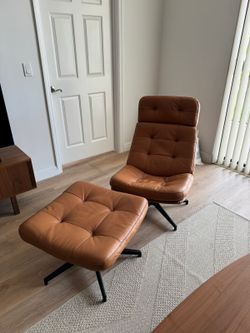 HAVBERG / IKEA - swivel easy chair and footstool, golden brown leather