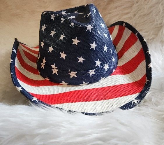 Saddleback Hats USA Flag Cowboy/Girl Hat Red White Blue Stars Stripes One Size