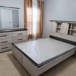 Rustic Modern 4-Piece Bedroom Set with Smart Headboard Features $1099
