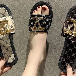 Slippers Women Flat Bottom Fashion All-match Sandals Woman Outer Wear Summer Non-slip Wear-resistant Pvc Soft-soled Lady Slipper