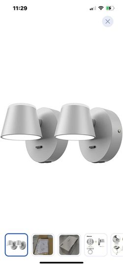 “New”(2)Pair LED wall sconces w/USB charging (Grey)