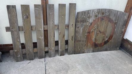 2 pc slatted fence & door piece 51” W x 42”H & other piece 53”W