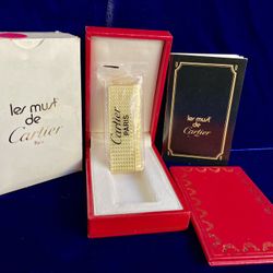 Vintage Pentagon Gold Cartier Lighter New Sealed Old Stock Full Set