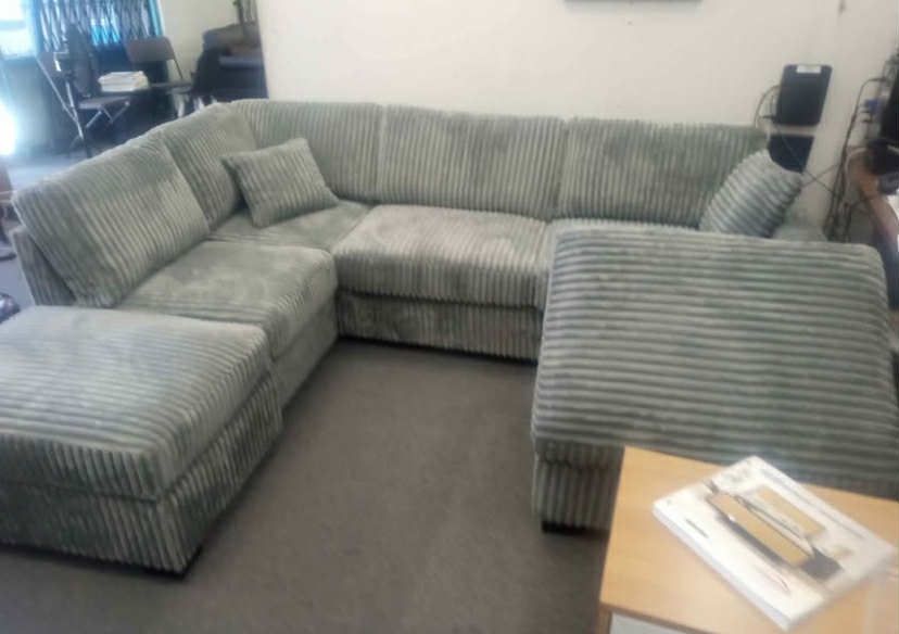 New Corduroy Sectional Couch With Ottoman And USB / Free Delivery