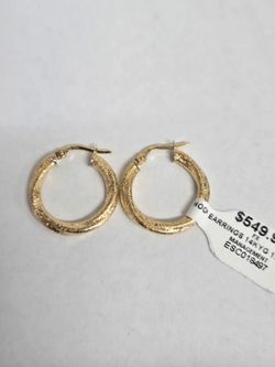 14kt Gold Textured Glitter Hoop Earrings
