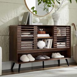 48" Lift top Coffee Table, mid Century Modern Coffee Table with Slatted Sliding Door