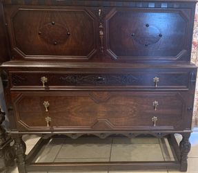 Jacobean Revival Walnut Antique Secretary Flip Top Desk