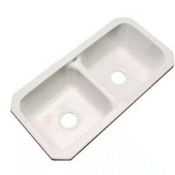 Thermocast Brighton Undermount Acrylic 33 in. 0-Hole Double Bowl Kitchen Sink in Bone