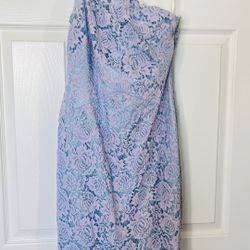 Shoshonna Long Prom Party Evening Dress Embroidery Light Blue Sz 8 