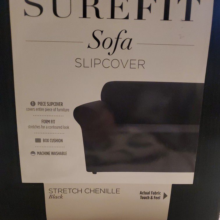 SUREFIT Ultimate Stretch Chenille One Piece Sofa Slipcover Form Fit Box  Black