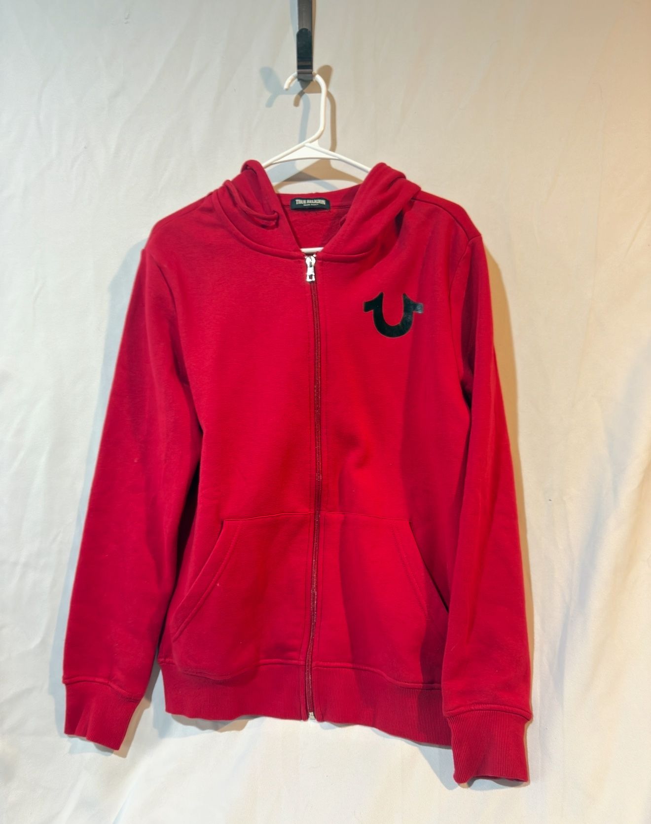 True Religion Red Full Zip Hoodie Men’s Size Medium Buddha Logo