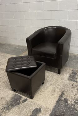 Faux Leather Tub Chair with Tufted Storage Ottoman