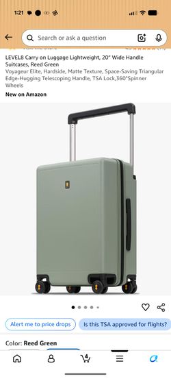 Brand new LEVEL8 Carry on Luggage Lightweight, 20” Wide Handle Suitcases, Reed Green