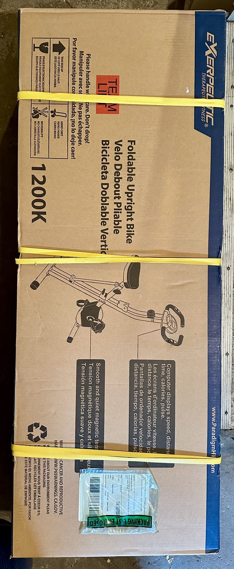 EXERPEUTIC FOLDABLE UPRIGHT EXERCISE BIKE Model 1200 K NEW In Box 8 Levels Of Resistance
