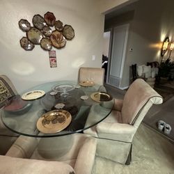 Glass Dining Set With 4 Custom Chairs 