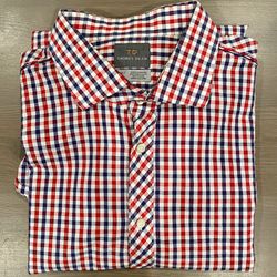 Thomas Dean Red, Blue, & White Check Button Down Shirt, XXL