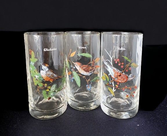 Set of 3 Vintage M. Sargeant Songbird Beverage Glasses