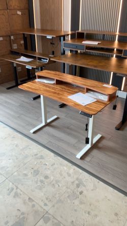 47 inches oak standing desk with monitor standing