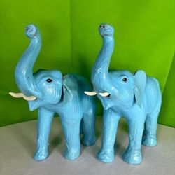 Beautiful Pair of Blue Leather Elephants