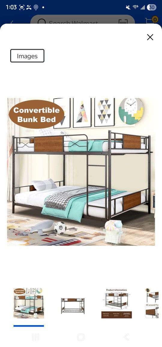 UHOMEPRO Industrial Metal Bunk Beds for Kids, Low Bunk Beds Full Over Full No Box Spring Needed, Convertible into 2 Full Size Platform Beds, Load-Bear