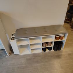 White and Grey Shoe Bench