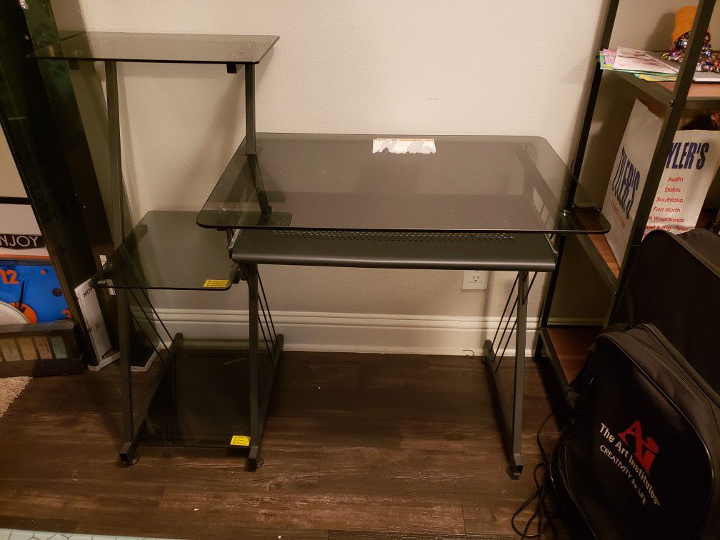 Small black glass and metal desk- PICKUP ONLY