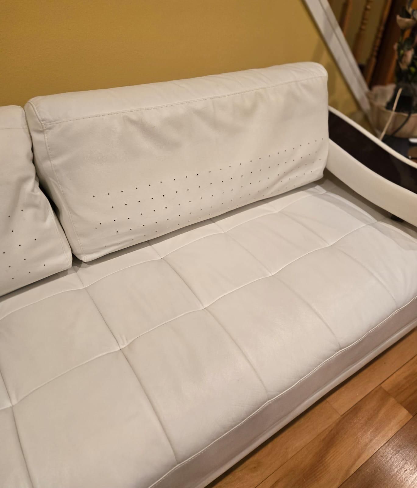 Two Piece, Modern Leather White Sofa and Love Seat